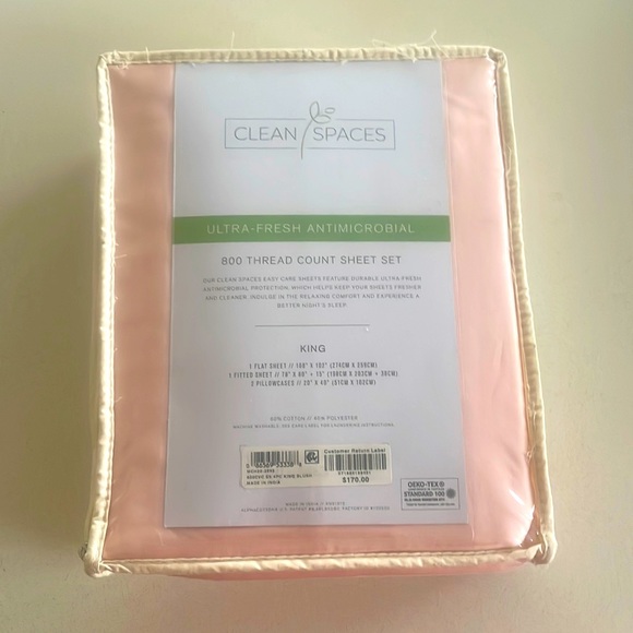 New Clean Spaces Antimicrobial King Sheet Set Color Pink Cotton/Polyester - Picture 3 of 3